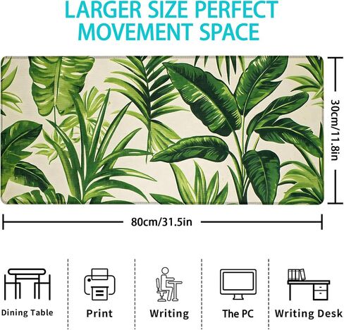 Gaming Mouse Pad, Tropical Leaf-Themed Mouse Pad, Desk Mat, Non-Slip Rubber Base MousePads for Computers Laptop Office School Home Accessories Decor 31.5" x 11.8" in Kuwait
