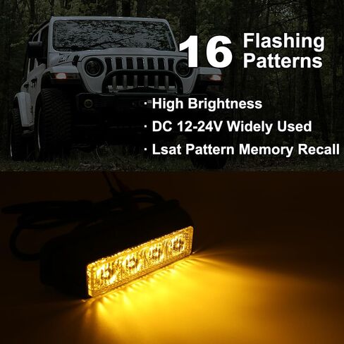 2 PCS 4-LED Emergency Strobe Lights for Trucks 12-24V Warning Flashing Light Surface Mount Hazard Light Bar for SUV Car ATV Vehicles Amber in Saudi Arabia