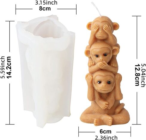 3D Monkey Candle Mould ، قالب السيليكون القرد من فندان ، الشوكولاتة ، ديكور الكيك ، شمعة ، صابون ، طين البوليمر ، زخرفة الجص ، فن الراتنج (قرد) in Kuwait