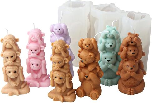 3D Monkey Candle Mould ، قالب السيليكون القرد من فندان ، الشوكولاتة ، ديكور الكيك ، شمعة ، صابون ، طين البوليمر ، زخرفة الجص ، فن الراتنج (قرد) in Kuwait