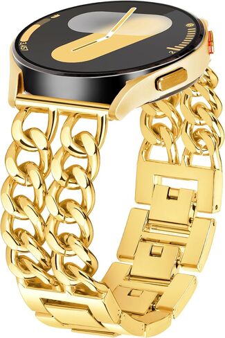 Galaxy Watch 7 6 5 4 FE Band 20mm Cowboy Chain Band for Samsung Galaxy Watch 4 5 6 7 Band 40mm 44mm, Women Metal Band for Samsung Watch Bands Watch 4 6 Classic/Watch 3 41mm/Active 2-Gold in Kuwait