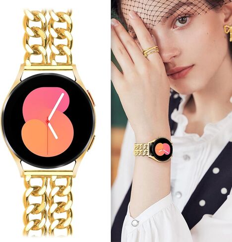 Galaxy Watch 7 6 5 4 FE Band 20mm Cowboy Chain Band for Samsung Galaxy Watch 4 5 6 7 Band 40mm 44mm, Women Metal Band for Samsung Watch Bands Watch 4 6 Classic/Watch 3 41mm/Active 2-Gold in Kuwait