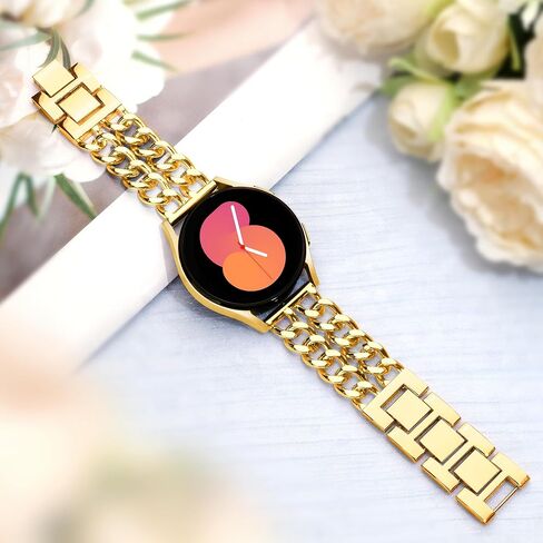 Galaxy Watch 7 6 5 4 FE Band 20mm Cowboy Chain Band for Samsung Galaxy Watch 4 5 6 7 Band 40mm 44mm, Women Metal Band for Samsung Watch Bands Watch 4 6 Classic/Watch 3 41mm/Active 2-Gold in Kuwait