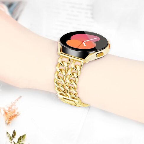 Galaxy Watch 7 6 5 4 FE Band 20mm Cowboy Chain Band for Samsung Galaxy Watch 4 5 6 7 Band 40mm 44mm, Women Metal Band for Samsung Watch Bands Watch 4 6 Classic/Watch 3 41mm/Active 2-Gold in Kuwait