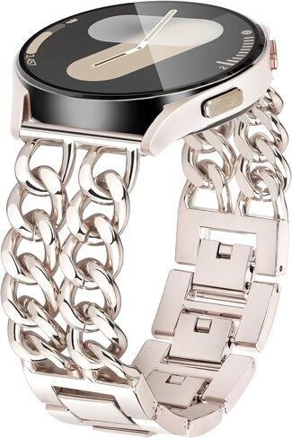 Galaxy Watch 7 6 5 4 FE Band 20mm Cowboy Chain Band for Samsung Galaxy Watch 4 5 6 7 Band 40mm 44mm, Women Metal Band for Samsung Watch Bands Watch 4 6 Classic/Watch 3 41mm/Active 2-Gold in Kuwait