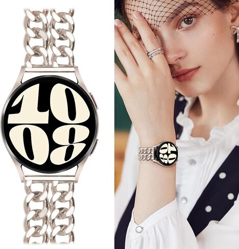 Galaxy Watch 7 6 5 4 FE Band 20mm Cowboy Chain Band for Samsung Galaxy Watch 4 5 6 7 Band 40mm 44mm, Women Metal Band for Samsung Watch Bands Watch 4 6 Classic/Watch 3 41mm/Active 2-Gold in Kuwait