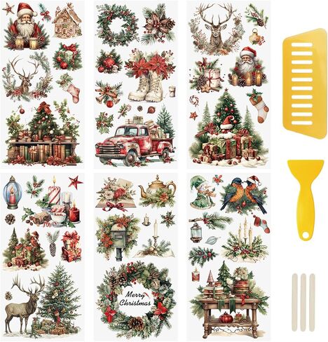 Wandic 6 Sheets Christmas موضوع فرك على ملصق النقل ، ملصقات عيد ميلاد سعيد نقل شارات لألبومات الصور DIY ، 5.9 * 11.8in in Saudi Arabia