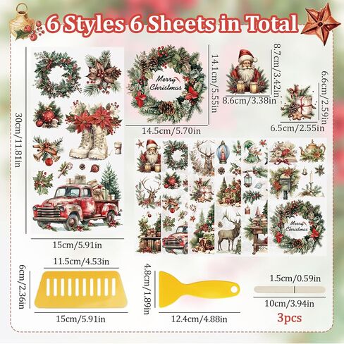 Wandic 6 Sheets Christmas موضوع فرك على ملصق النقل ، ملصقات عيد ميلاد سعيد نقل شارات لألبومات الصور DIY ، 5.9 * 11.8in in Saudi Arabia