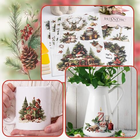 Wandic 6 Sheets Christmas موضوع فرك على ملصق النقل ، ملصقات عيد ميلاد سعيد نقل شارات لألبومات الصور DIY ، 5.9 * 11.8in in Saudi Arabia