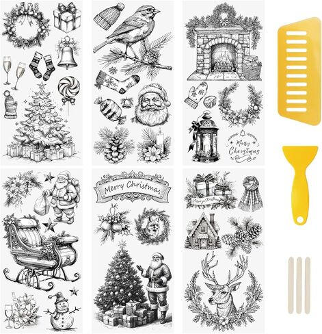 WANDIC 6 Sheets Christmas Theme Rub On Transfer Sticker, Merry Christmas Stickers Transfer Decals for DIY Photo Albums Furniture, 5.9 * 11.8in in Saudi Arabia