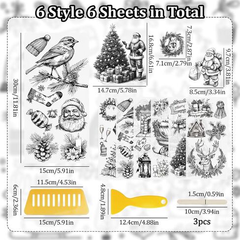 WANDIC 6 Sheets Christmas Theme Rub On Transfer Sticker, Merry Christmas Stickers Transfer Decals for DIY Photo Albums Furniture, 5.9 * 11.8in in Saudi Arabia
