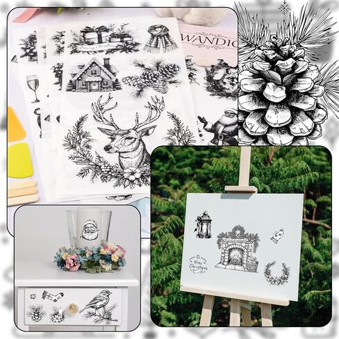 WANDIC 6 Sheets Christmas Theme Rub On Transfer Sticker, Merry Christmas Stickers Transfer Decals for DIY Photo Albums Furniture, 5.9 * 11.8in in Saudi Arabia