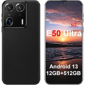 E50 Ultra 5G Unlocked CellPhones 2025 Android 13 Android Phone 6.8-inch HD Screen 48MP+108MP Camera 12GB+512GB 10-Core Smartphone 6800 mAh Long Battery Dual SIM(Golden)
