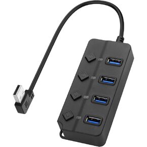 90 Degree USB Hub Splitter YACSEJAO USB 2.0 Data Hub with Individual LED Button On/Off Switch DC5.5 * 2.1 Power Port for Laptop,PC Computer (7 Ports, 0.3M)