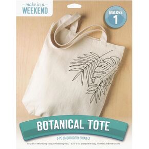 LEISURE ARTS Embroidery Kit for Beginners - Botanical Tote 8in - Cross Stitch Kit for Adults - Embroidery Patterns