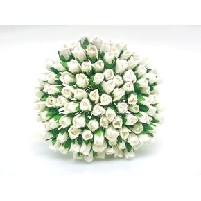 TH 100 Tiny. White Color Rose Buds Mulberry Paper Flower Craft Handmade Wedding Size 0.17" Rose Paper Flower Scrapbook for so Many Card Craft Projects