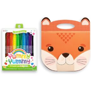 OOLY Carry على طول كراسة الرسم - Fox & Lamume Twist Up Crayons المعطرة ، مجموعة من 10 تلوين للأطفال مع روائح الفاكهة