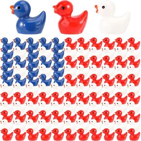 180pcs Independence Little Resin Duck, 3 Color Patriotic Tiny Duck Bulk, Small Miniature 4th of July Mini Decor, Assorted Memorial Decoration for Micro Garden Landscape (Blue, White, Red)