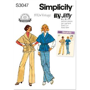 Simplicity SS3047K5 Misses' Vintage 1970's Wide Leg Pants and Wrap Jacket Sewing Pattern Packet, Design Code S3047, Sizes 8-10-12-14-16, Multicolor