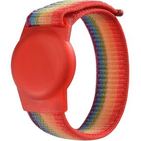 AirTag Wristband for Kids,Nylon Watch Band GPS Tracker Holder Protective Case Compatible with Apple Air Tag,Adjustable Anti Lost Watch Band for Toddler Child Elder(Rainbow)