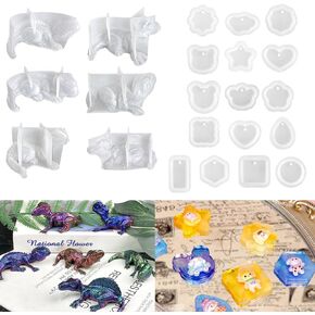 Resinworld 16pcs تنوع قوالب السيليكون الهندسي مع وجود فتحة معلقة + 6pcs قوالب السيليكون ثلاثية الأبعاد