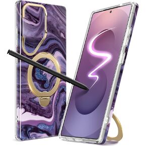 GVIEWIN 360° Spin Magnetic Stand for Samsung Galaxy S25 Ultra Case [Compatible with Magsafe][Camera Cover Kickstand & Ring Holder] Marble Military Grade Protective Phone Cover,6.9"(Quicksand/Purple)