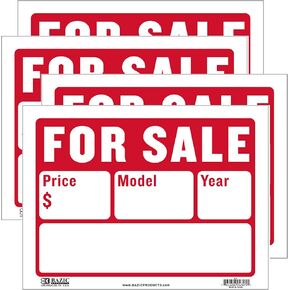 Bazic for Sal Sign Sign Car Auto Sales 9 "x12" (سطران) ، رقم هاتف طراز ، وشاحنات السيارات لافتات داخلية ، وعلامات عالية الرؤية ، 4 عبوات