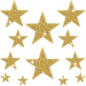 بقع Midelong 12 PCS Gold Star ، Glitter Star Iron on Patches Rhinestone Stars stars starsive starsive for clothing jeans cals hats diy clothing repair decoration (4 size)