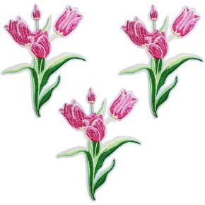 3 PCS PINK TULIP PATCH جميلة زهرة الحديد مطرزة على بقع ميناء ملابس عيد الأم