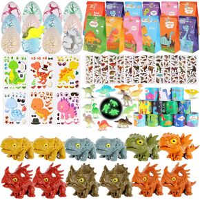 LIYIQ 84 PCS Dinosaur Party Forms شملت Dinosaur Pull Prowd Cars Mini Abcting Dinosaur Eggs Bracelets تصنع ملصقات الديناصورات الخاصة بك وأكياس الهدايا لإصدار Dinosaur Birthday Supplies