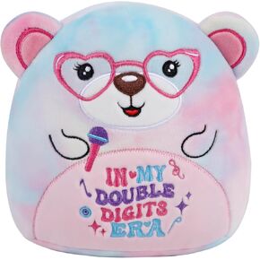 Cat 10th Birthday Stuffed Animals: 8-Inch in My Double Digits Era Plush Toy, 10th Birthday Gifts for Girls Kids, Cute Tie Dye Cat Plushie with Microphone and Heart Glasses Party Decoration