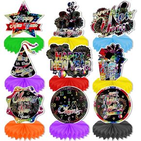 Howaf 9 PSC New Year New Year Colorful Contlulful Centerples ، New Year Table Centerpices Nye Centerces for 2025 New Year Eve Party Supplies ، 3D New Year Thaugh