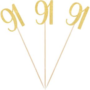 Gold Glitter 91 Sticks Concrite Sticks ، 12 عبوة رقم 91 Table Topper الذكرى السنوية ديكورات حفل الذكرى السنوية