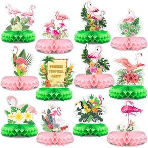 12pcs فلامنغو قرص العسل المركزي ، زخارف الحفلات الفلامنغو ، مركزية طاولة مدارية هاواي.