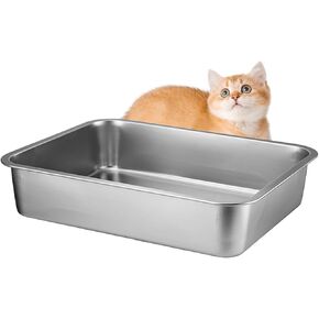 Stainless Steel Litter Box, Metal Litter Box for Little/Large Cats, Rust-Resistant, Odor-Control, Non-Sticky, Easy Rinse Cleaning, Durable & Long-Lasting(23.6"×15.7"×5.9" / 60×40×15cm)-2nd