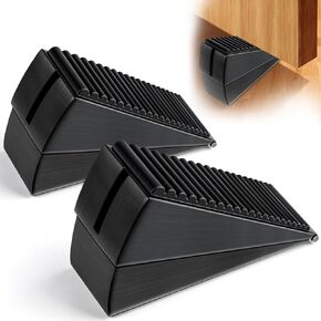 2PCS Strong Adjustable Spring Loaded Large Door Stoppers, 3Inches Heavy Duty Door Stopper for Bottom of Door, Stainless Steel Solid Heavy Door Wedge Door Holder to Keep Door Open (Black)