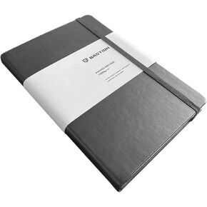 BASTION Classic Hardcover Notebook Lined Journal - Premium Ruled Thick Paper 100GSM For Writing, Journaling Work with Back Inner Pocket and Elastic Closure - 192 Pages, Medium 5.6 x 8.3 Inch (Black)