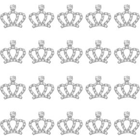 20 PCS Silver Rhinestone Crown Embellishments ، Mini Crystal Crowns Tharms for Jewelry Making ، 1.7cm DIY Craft Decorations for Phone Case Brouches Hat Hat Gifts Party