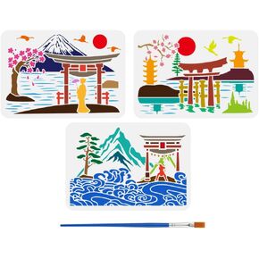 Fingerinspire 3 PCS طبقات الشريط النمر رسم الاستنسل مع فرشاة الطلاء 11.8x11.8inch قالب الطلاء التمويه القابل لإعادة الاستخدام in Kuwait