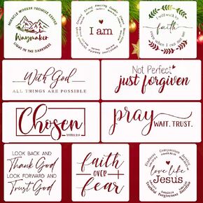 10 PCS Farmhouse Christian Stencils for DIY Wood Crafts Signs – Inspirational Bible Verse & Motivational Quote Stencils for Wall Decor, Office & Home – Reusable Templates for Faith-Based Projects