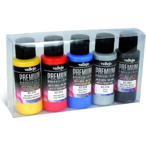 Vallejo - Premium Color Set Fluorescent Colors | Water-Based Multi-Surface Pigments | High-Visibility UV Reactive Colors | Acrylic Professional Airbrushing Kit | 5 Bottles x 60 ml. (2.02 fl.oz.)