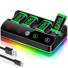 Rechargeable Xbox Controller Battery, 4x6200mWh Xbox Battery Pack for Xbox One/Xbox Series X|S, Xbox One Battery Kit with fast Charging Charger Station for Xbox One Elite Controller Xbox 360›Consoles