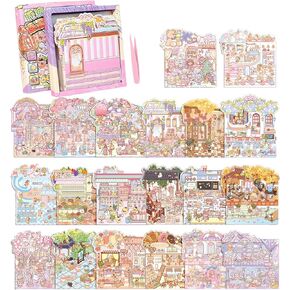 3D Sticker Scene, 20 Sets DIY 3D House Stickers with Box-Packed, Sticker Therapy Cute Cartoon Scenes for Adults Kids Relief Stress Pass The Time,Make Your Own Mini Room Scenes