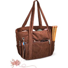 Crochet Bag Organizer Corduroy Yarn Bag Holder for Crocheting Basket Kit Knitting Needles Yarn Balls Gifting to Knitting Fans