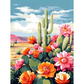 Diymood Paint by Numbers Kits for Adults Cactus, DIY Oil Painting Flower Acrylic Paint by Number for Adults Beginner with Brushes for Home Wall Decor 12x16 inch