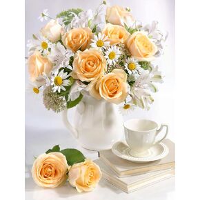 طلاء Lakethun بواسطة أرقام أرقام للمبتدئين البالغين (White Lily Champagne Rose Daisy)