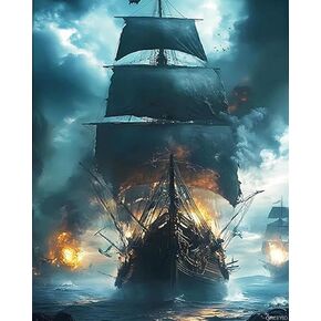 Qaceyid Pirate Ship Paint بواسطة أرقام أرقام للمبتدئين على القماش ، قوارب الشراعية ، طلاء زيت ديي بحري