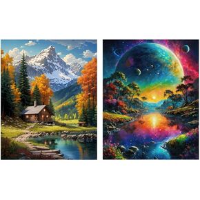 ldazao Earth and Stars Space DIY Paint by Number, Mountain Paint by Numbers for Adults - Landscape
