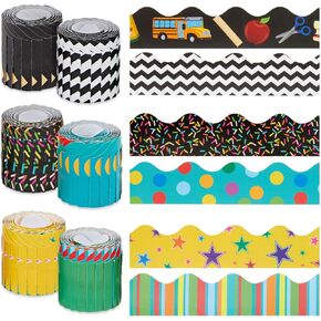 6 Rolls Rolls Scalloproom Bulletin Boards Borders for Chalkboard Decor ، لوحات البيضاء ، الزخارف المدرسية ، 6 تصميمات لمستلزمات المعلمين (78 تزيين)