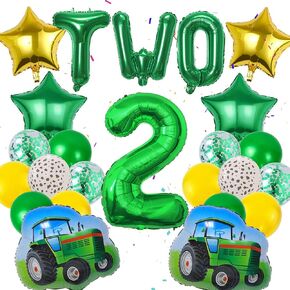 Tractor Birthday Decorations Tractor Balloons Set Includes Star Tractor Letter Number Foil Latex Balloons, Suitable for Tractor Themed Party